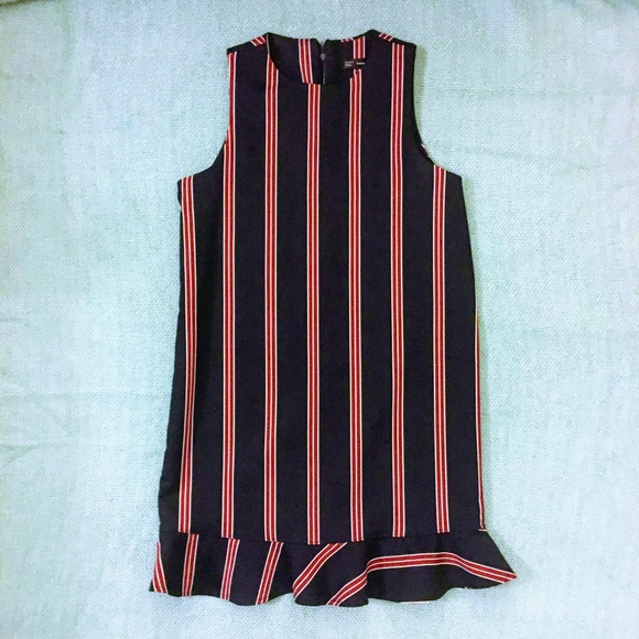 Zara Preppy Schoolgirl Striped Ruffle Mini Dress in Red & Navy School Girl 4 - Picture 4 of 9